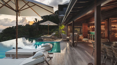 The Villa Nanne’s infinity pool on its nearly 1,700-square-foot terrace at the Hotel Manapany in St. Barth.