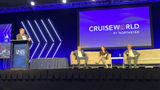 The Royal Caribbean Group presidents panel: Editor in chief Arnie Weissmann moderated and panelists were, from left, Silversea president Bert Hernandez, Celebrity president Laura Hodges Bethge and Royal Caribbean International CEO Michael Bayley.