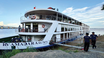 The AmaDara docked on the shores of Kumong Cham, Cambodia.