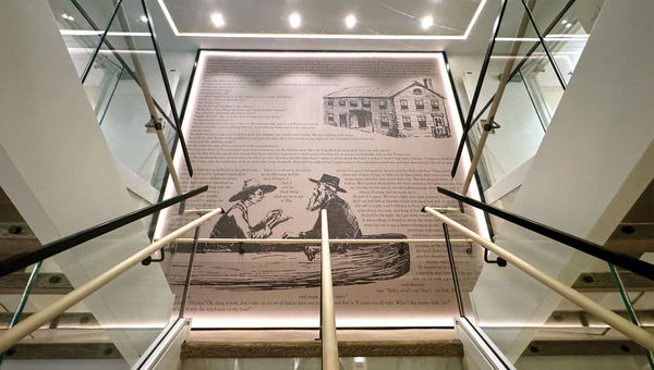 An excerpt from Mark Twain's "Adventures of Huckleberry Finn" is a decorative backsplash in the main stairwell.