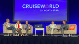 Panelists on the Conversation with Cruise Leadership panel, from left: Chris Prelog of Windstar Cruises, Dondra Ritzenthaler of Azamara Cruises, Chris Austin of Explora Journeys, Steve Smotrys of HX and Ken Muskat of Scenic Group USA.