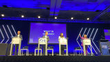 Carnival Corp. presidents took the stage at CruiseWorld for an interactive game. From left: Gus Antorcha of Holland America Line, John Padgett of Princess Cruises, Katie McAlister of Cunard and Christine Duffy of Carnival Cruise Line.