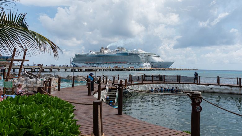 Cruise ships docked in Costa Maya, a Mexican Caribbean port.