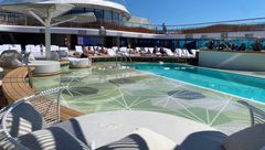 The pool deck on Oceania's Vista has a large tanning ledge where guests can walk, sit or sunbathe.