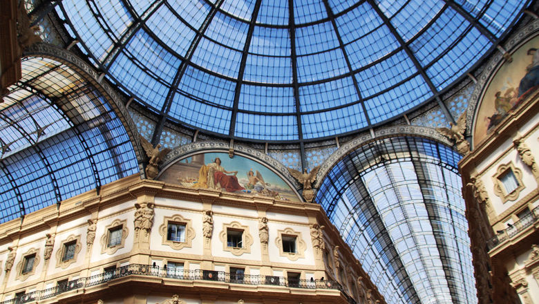 The glass roof of the Galleria Vittorio Emanuele II shopping gallery in Milan.