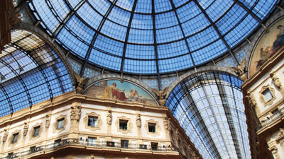 The glass roof of the Galleria Vittorio Emanuele II shopping gallery in Milan.