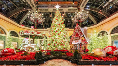 A 45-foot tree with a Swarovski star is among the highlights of the holiday display in Bellagio’s Conservatory & Botanical Gardens.