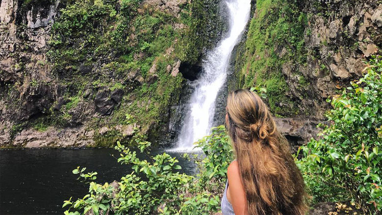 The Halawa Valley hike ends at Mooula Falls, and visits can swim in the fall's pool.