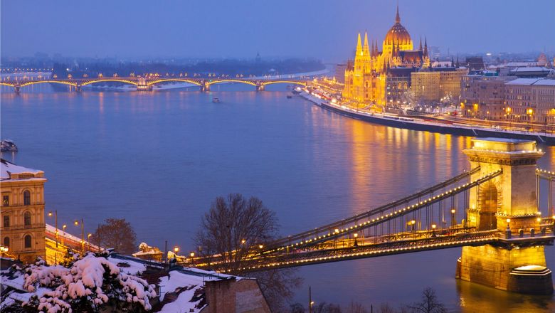 Budapest and the Danube in winter.