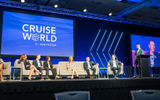 Panelists on the Masterminds panel: Jennifer Suarez of Celebrity; Carmen Roig of Princess; Kirk Neal of Carnival Cruise Line; Wendy Whitener of MSC Cruises; Vicki Freed of Royal Caribbean; Rob Coleman of Holland America Line; and John Chernesky of Norwegian Cruise Line.