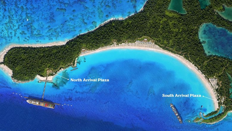 A map showing the north and south plazas at the expanded and renamed Relaxaway, Half Moon Cay.