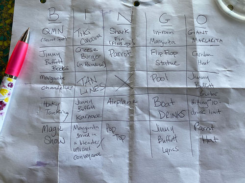 The bingo card created by Andrea Zelinski to add some additional fun to her experience on the Margaritaville at Sea Islander.