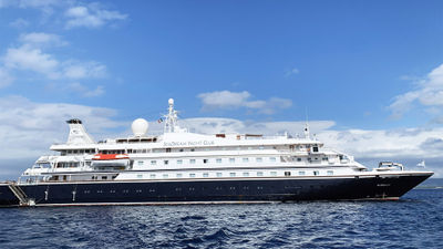 SeaDream Yacht Club's Sea Dream I as seen from the tender going ashore.