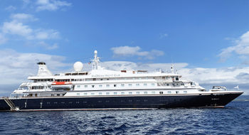 SeaDream Yacht Club's Sea Dream I as seen from the tender going ashore.