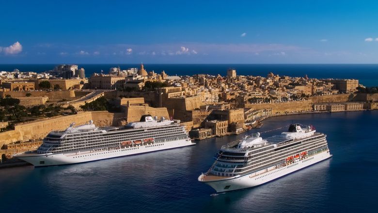 The Viking Sea and Viking Venus ocean ships in Valletta, Malta.